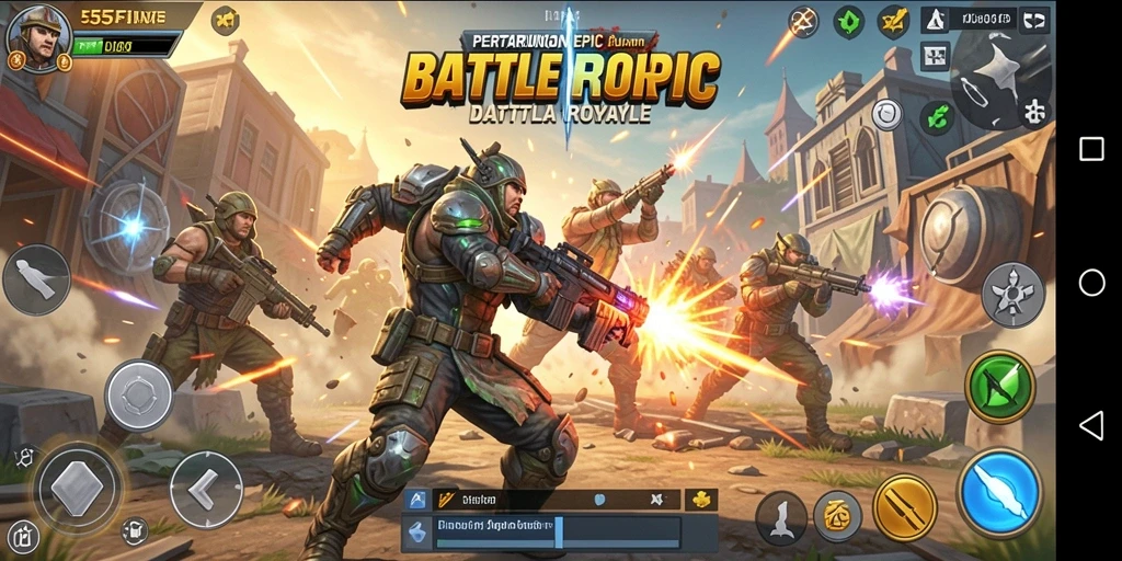 Tangkapan layar gameplay 55FIVE yang menampilkan aksi Battle Royale mendebarkan.