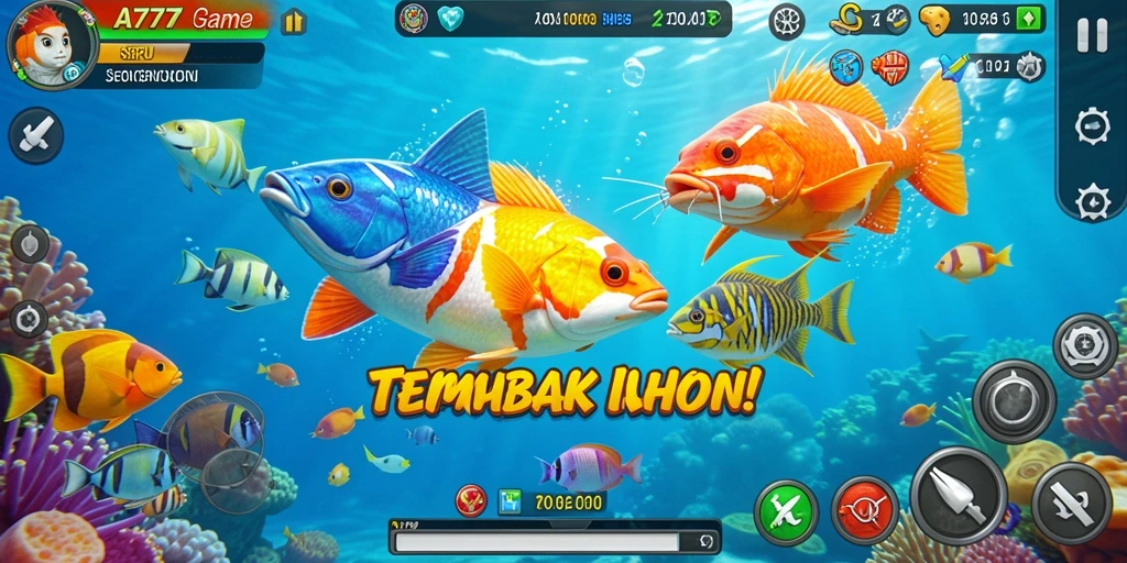 Tampilan gameplay A7777 dengan aksi menembak ikan yang seru.