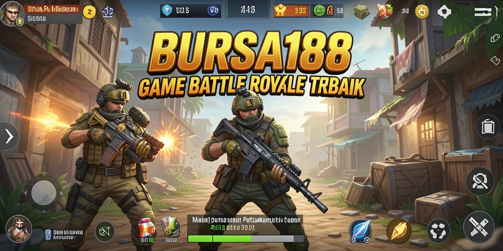 Tangkapan layar utama BURSA188 menampilkan aksi gameplay Battle Royale yang intens.