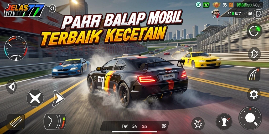 Tampilan screenshot menunjukkan balapan seru di lintasan menantang.