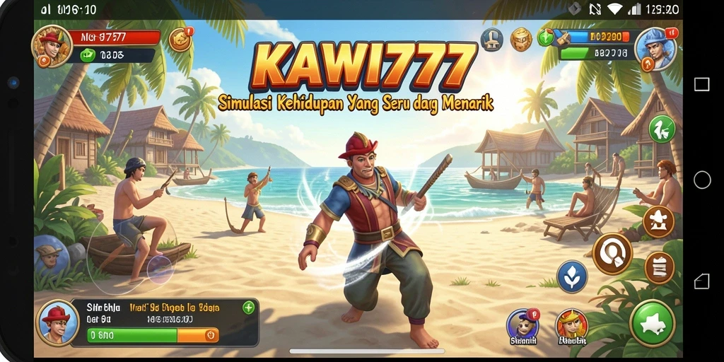 Screenshot utama KAWI777 menampilkan gameplay simulasi yang interaktif dan warna-warni.