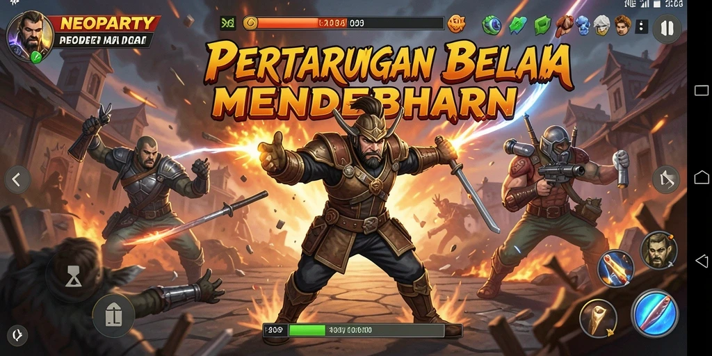 Screenshot gameplay NEOPARTY dengan aksi pertarungan yang mendebarkan.