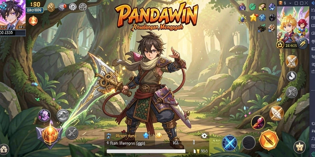 Screenshot gameplay PANDAWIN menampilkan aksi menegangkan dengan karakter anime.