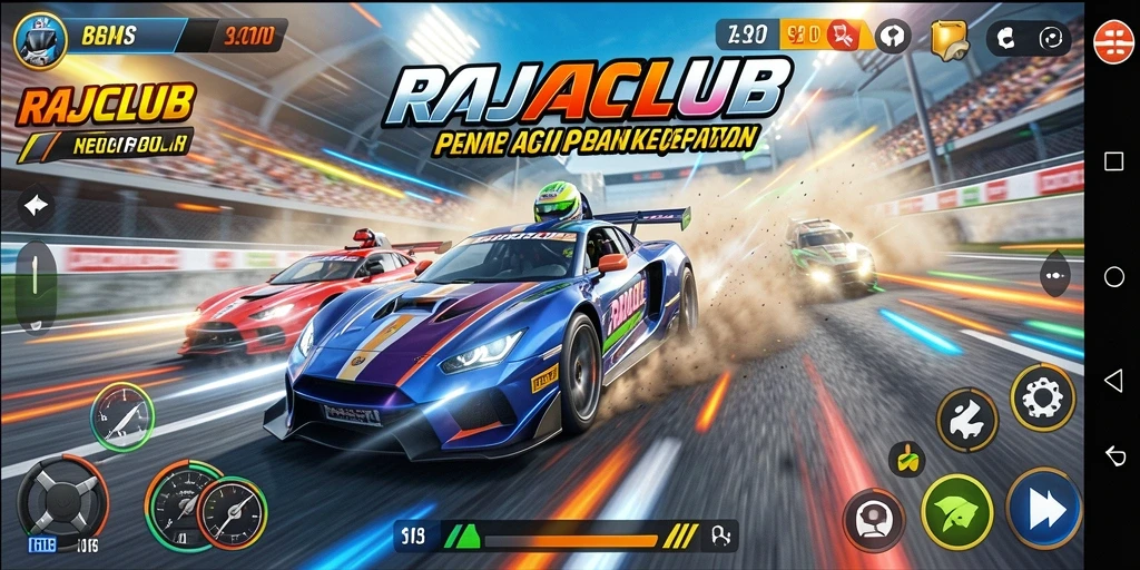 Screenshot gameplay RAJACLUB menampilkan aksi balap yang seru dan mendebarkan.