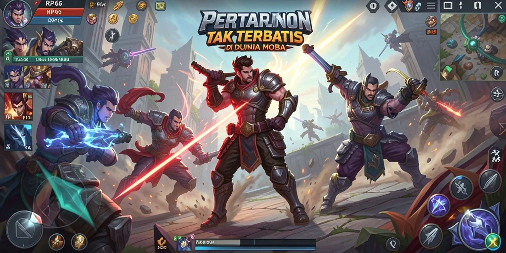 Tangkapan layar utama RP66 menunjukkan pertempuran mendebarkan di arena MOBA.