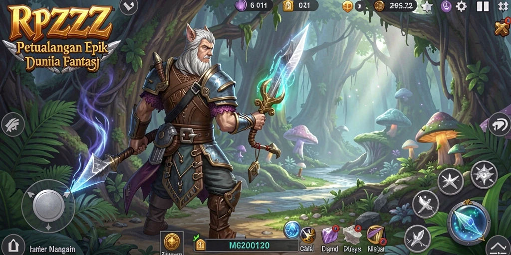 Tampilan gameplay RPZZZ dengan karakter eksplorasi dunia fantasi.