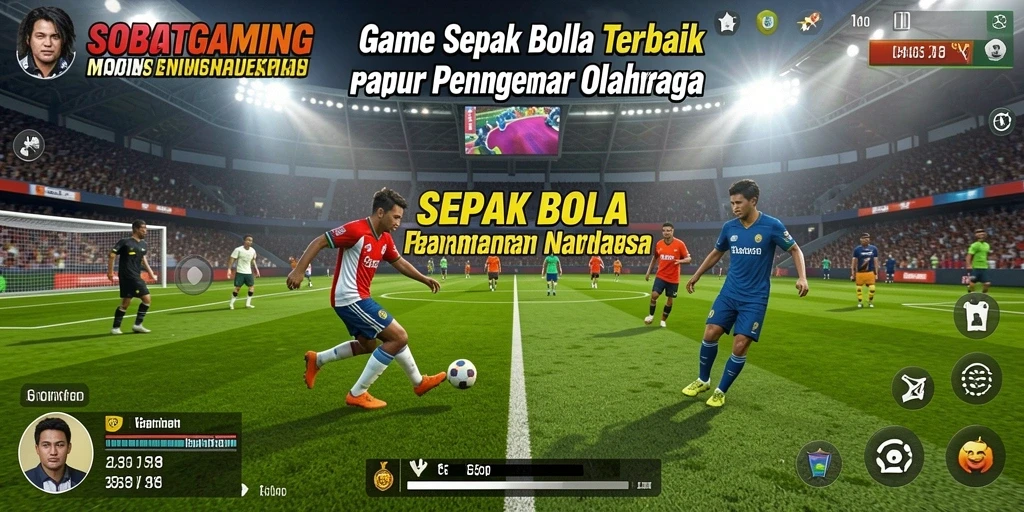 Tampilan gameplay menarik dalam SOBATGAMING yang menampilkan aksi sepak bola seru.