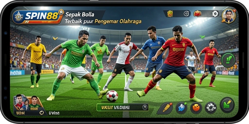 Screenshot gameplay menarik saat pertandingan sepak bola berlangsung di SPIN88.
