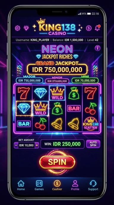 Tampilan antarmuka king138 yang menarik dan mudah digunakan.